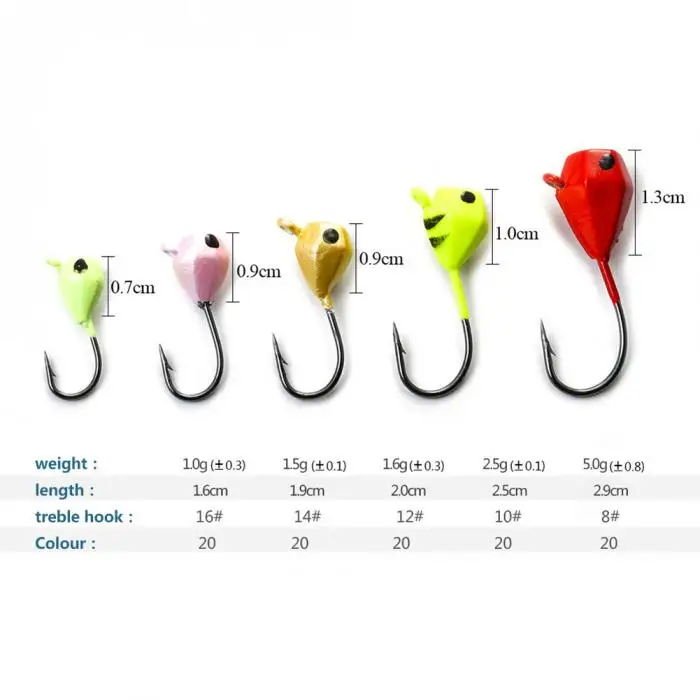 5 Pcs Winter Ice Fishing Hook Lure Mini Metal Bait Fish Head Hook Bait Jigging Fishing Tackle KH889