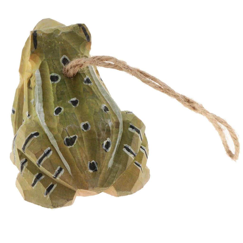 100% Hand Carved Owl & Frog Hanging Animal Statue Figurines Sculpture Wooden Hanging Ornament Home Garden Rustic Decorations
