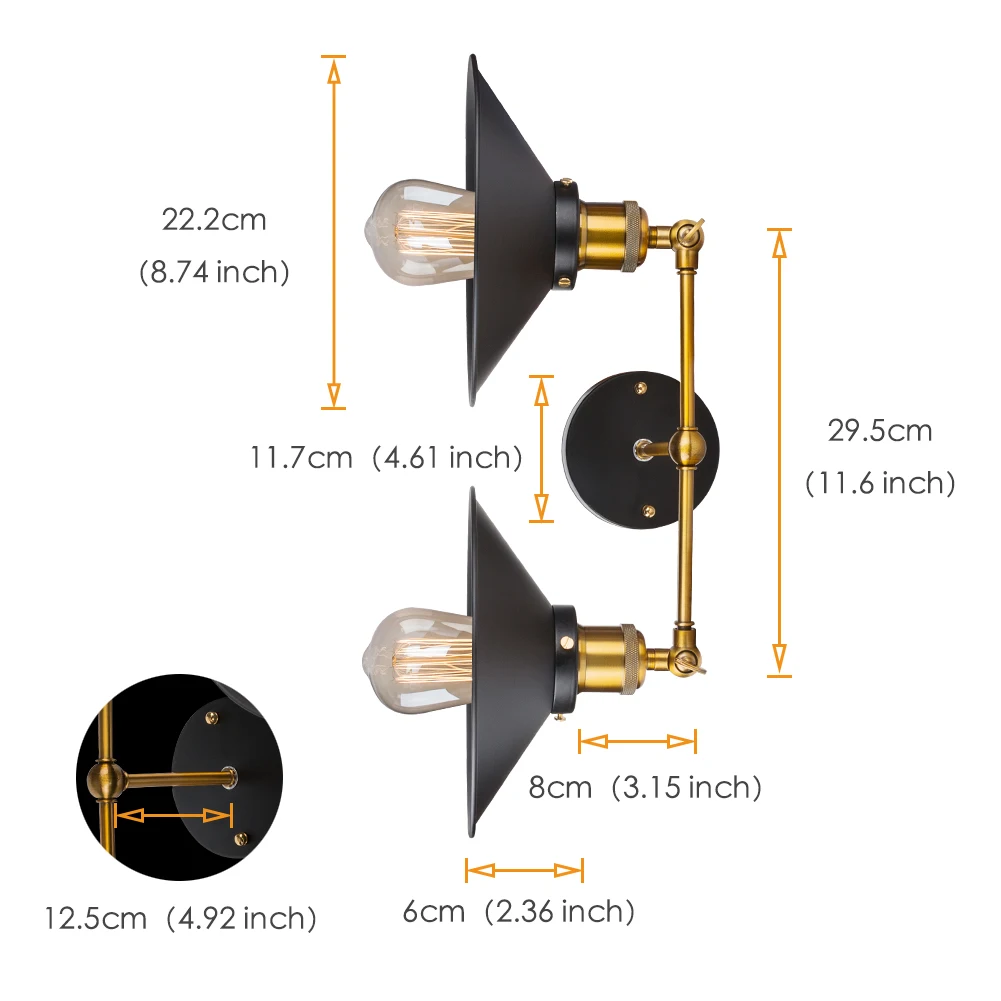 Ретро винтажный 2 двойные головки настенный светильник Промышленный Железный прикроватный светильник металлический деревенский настенный светильник E27 E26 Edison лампа бра светильники