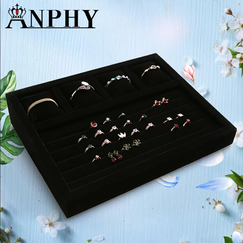 

ANFEI Big 37.5*28.5*8cm Mixed Jewelry Display Tray Ring Earrings Bracelet Display Stand Holder