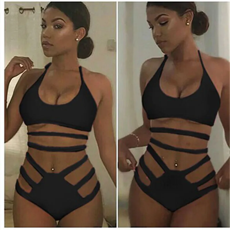 

Sexy Strappy Halter Swimwear Women High Waist Swimsuit Female Ladies Brazilian Bandage Bikini Bathing Suit GLANE