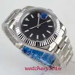 40 мм черный стерильные механические часы матовый ремень светящиеся знаки сапфировое стекло, автоматические мужские часы