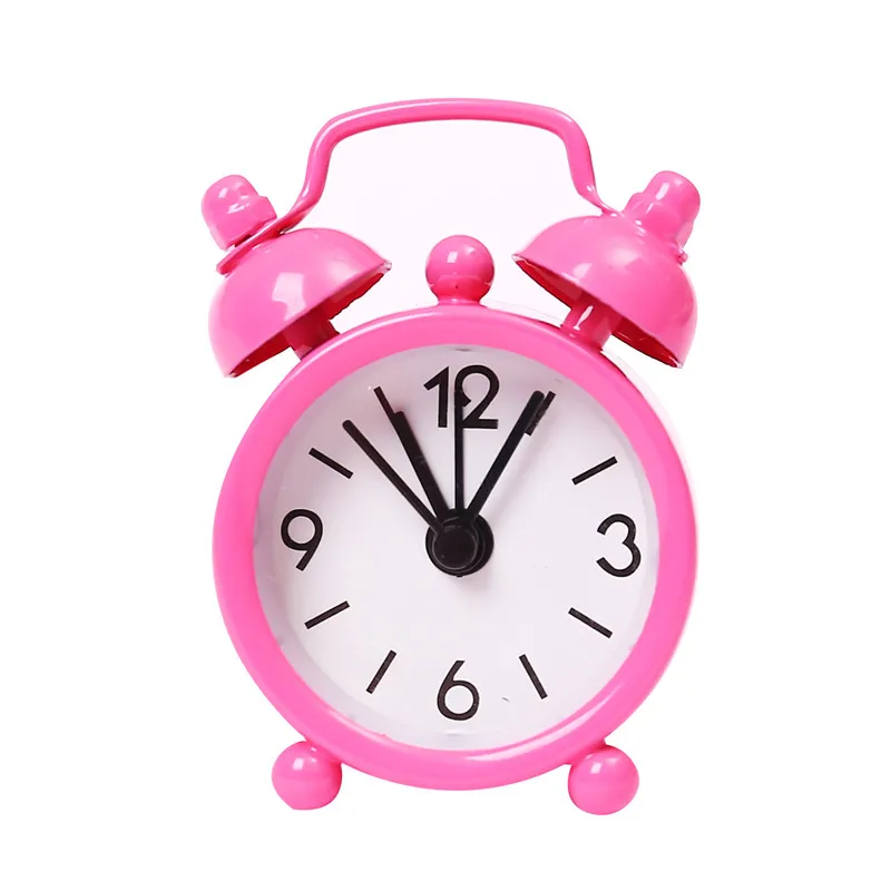 

1PC Round Small Bed Alarm Clock Compact Metal bell Clock Mini Desk Table Simple Small Alarm Clock Home Decoration Accessories
