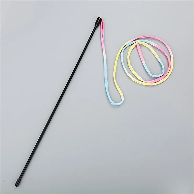 Rainbow Ribbon Pet Cat Feather Toys Play Fun Cat Wand Catcher Teaser Sticks Cat Interactive Training Toys Wholesale #F#40SP4 (4)