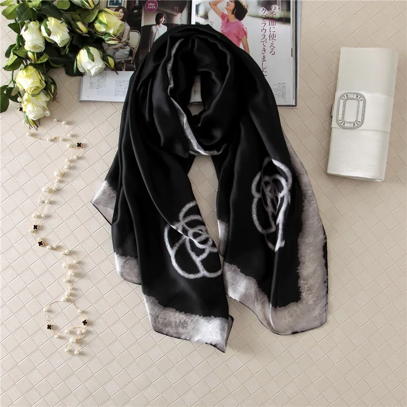 

free shipping summer women scarf Camellia silk scarves female shawls Foulard Beach cover-ups wraps prints bandana ladies pareo