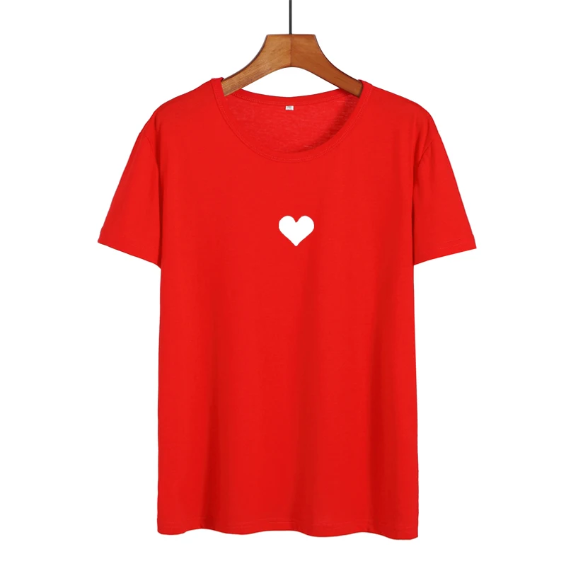 Маленькая Футболка с сердцем, Женская милая Футболка Kpop Harajuku, хлопковые женские топы Tumblr, женская футболка, Camisetas Verano Mujer - Цвет: red-white