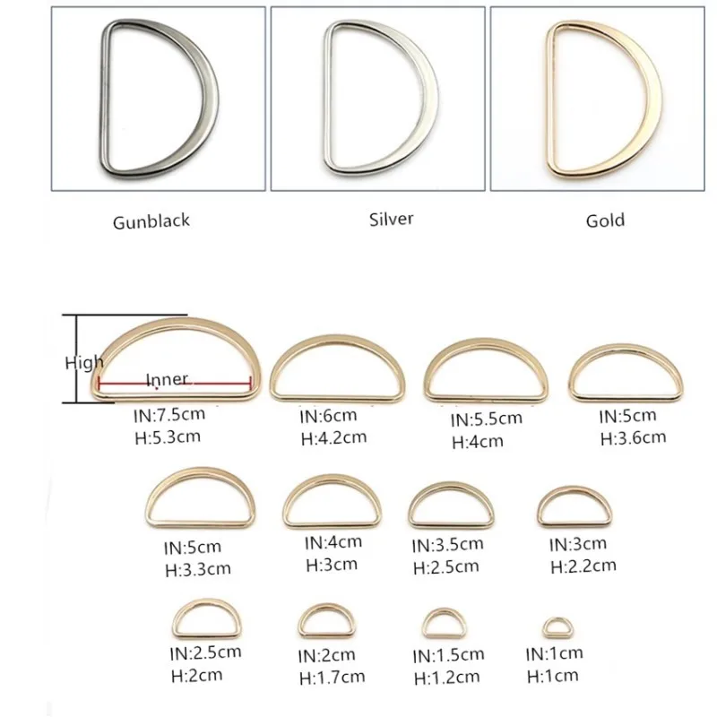 50 шт. из сплава в виде металлического сплава ди Пряжка серебристый, черный золото кольцо в виде буквы D полукруглые разноцветные плоские для обуви сумка лямка DIY 15/20/25/30/35/40/45/50 мм