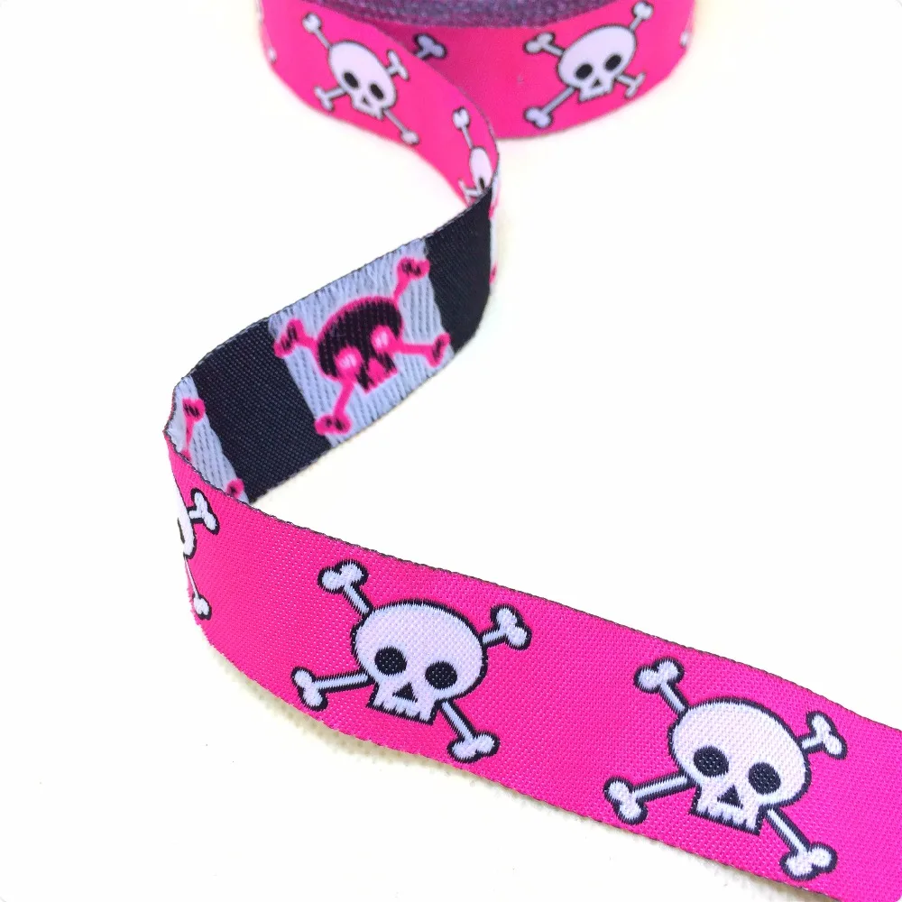 10yards/lot 7/8''22mm 5/8"16mm 3/8"10mm Cartoon Cute skulls Polyester Woven Jacquard Ribbon Dog cat pet creative accessorie