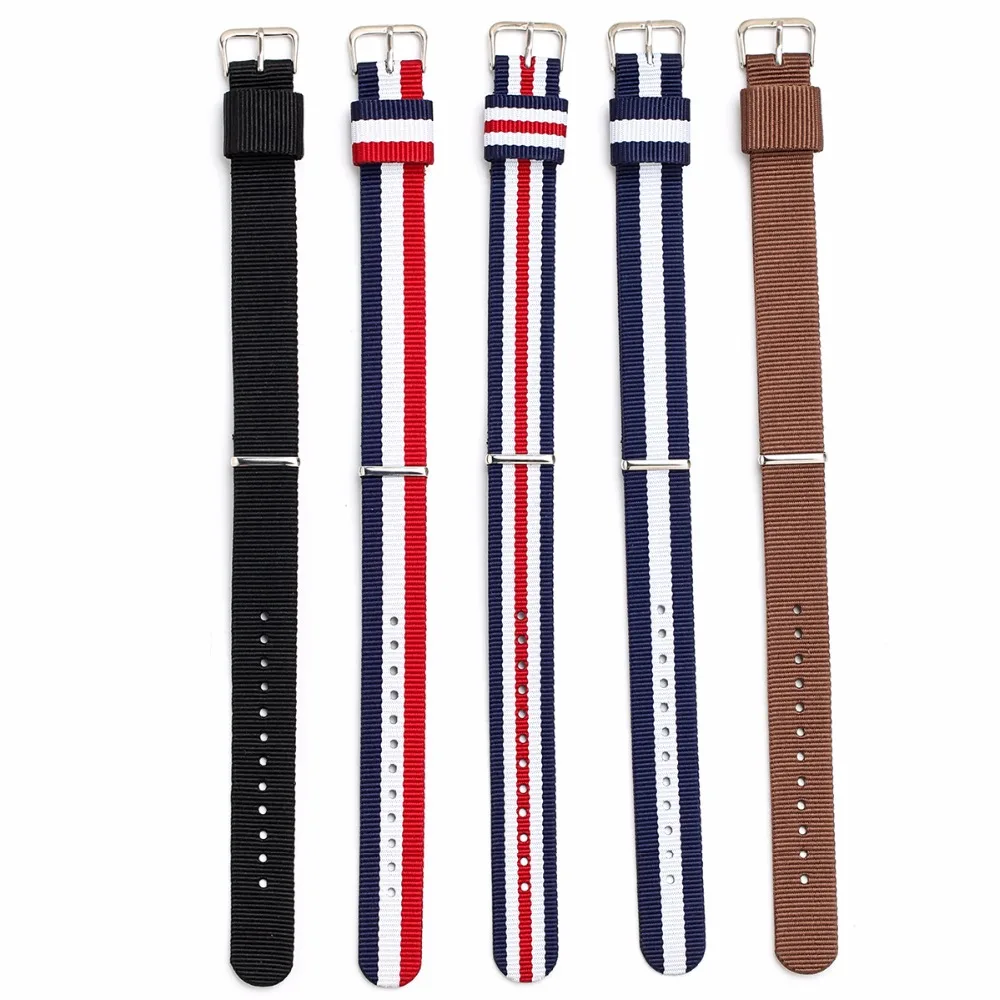 

Amuda 5pcs/10pcs Watchband Colorful Nylon Strap Silver Ring Buckle 18mm 20mm Striped Replacement Band Watch Accessories
