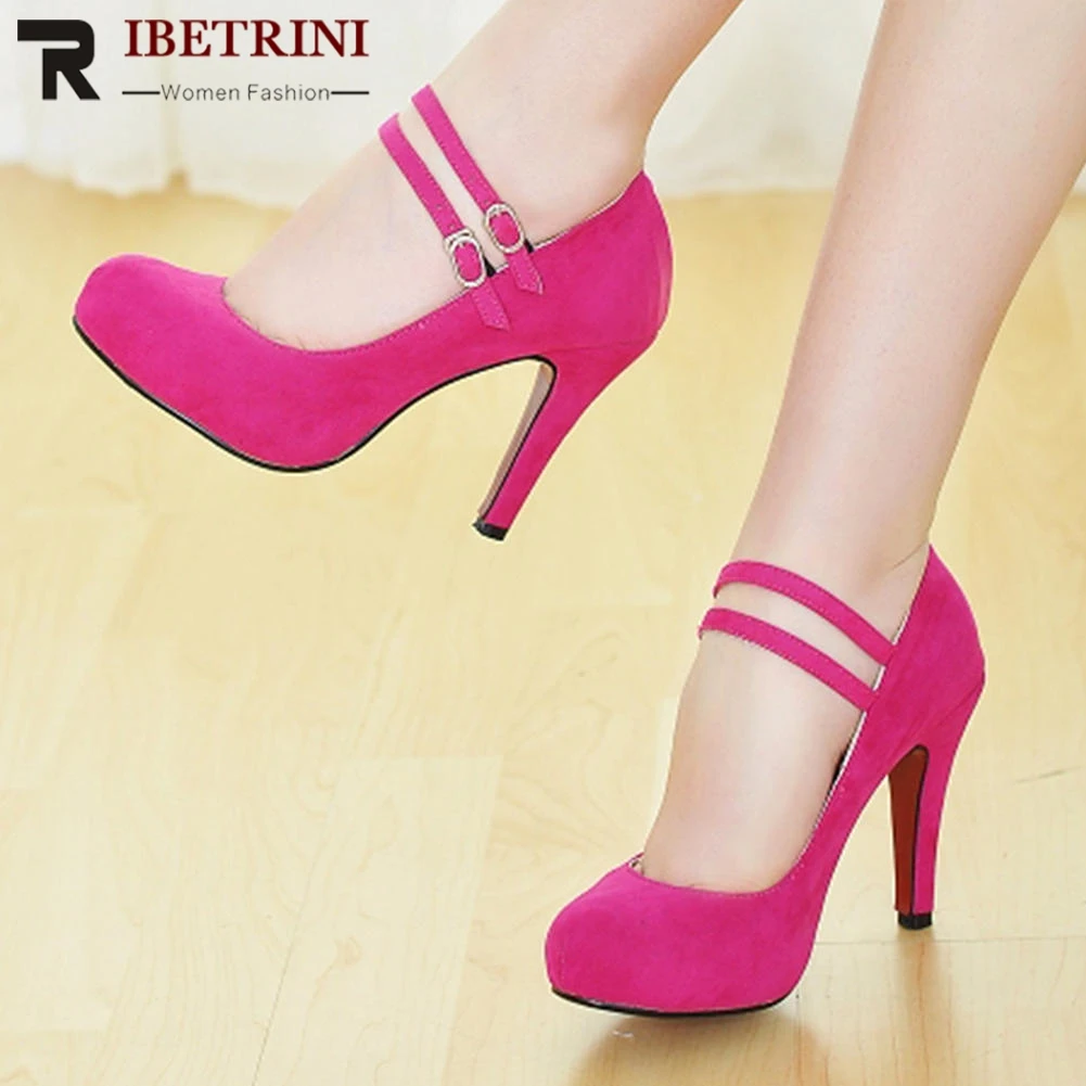 

RIBETRINI Size 34-39 Women Pumps Spiked High Heel Platform Mary Jane Shoes Woman Buckle Up Party Wedding Pumps Footwear