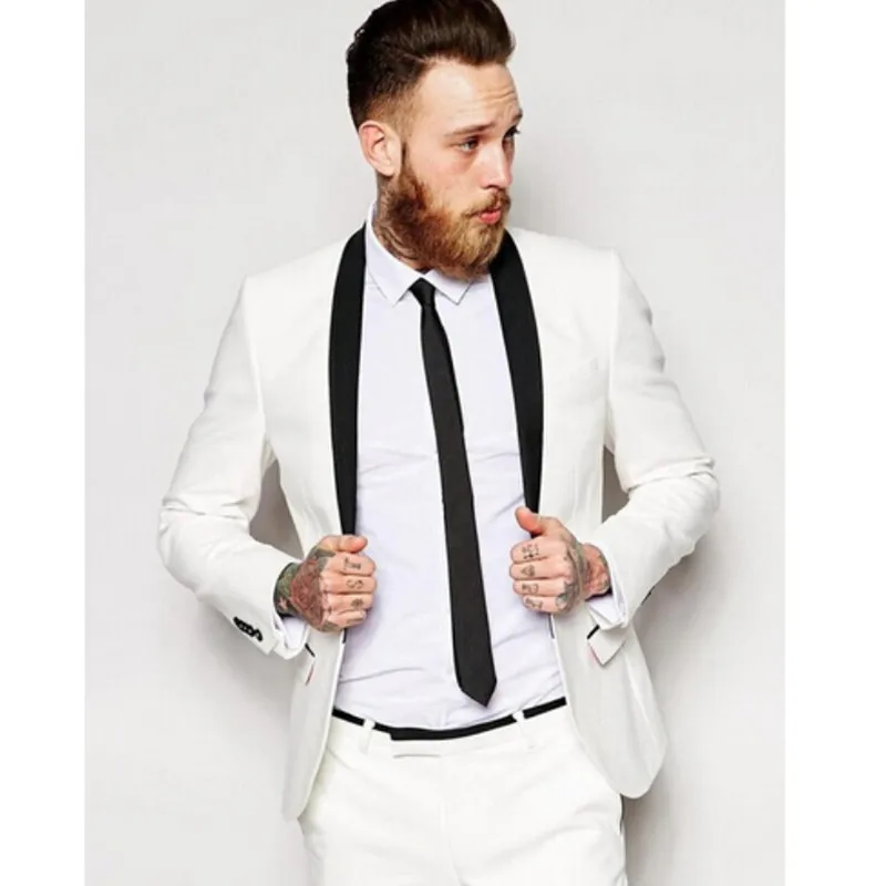 Шаль с отворотом белый мужской костюм комплект Slim Fit Лучшие Мужские костюмы для мужчин жениха Выпускной свадебный жених мужской костюм s блейзеры(куртка+ брюки