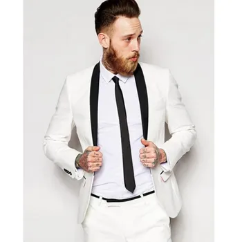 

2019 Shawl Lapel White Men Suit Set Slim Fit Best Man Groom Tuxedo Men Suits Prom Wedding Groomsmen Suits Blazers (Jacket+Pants)