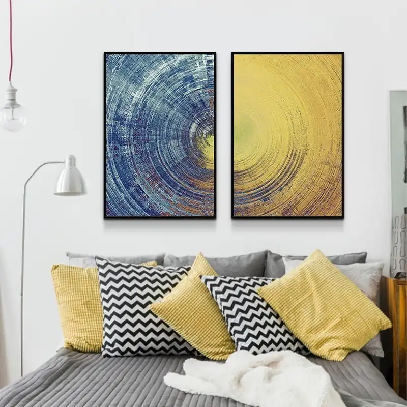 Abstract Blue Meets Yellow Circle Wall Art Canvas Paintings Poster Yellow Circle Wall Art Canvas Paintings