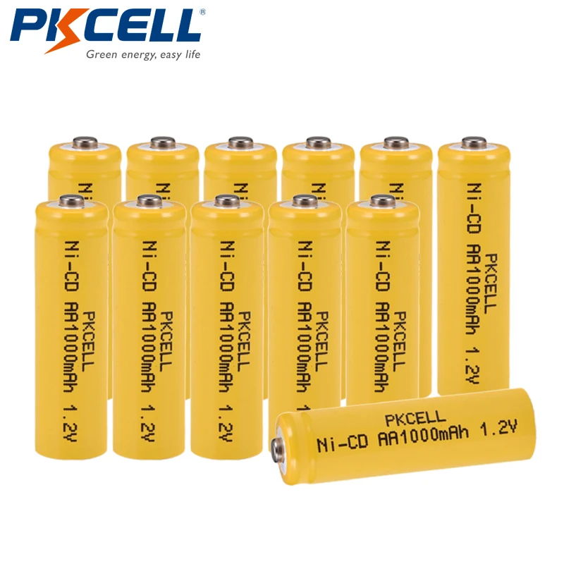 

12Pcs/lot PKCELL Ni-CD 1.2V AA Battery 1000mAh Rechargeable Batteries 1.2 Volt 2A Batteries