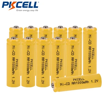 

12Pcs/lot PKCELL Ni-CD 1.2V AA Battery 1000mAh Rechargeable Batteries 1.2 Volt 2A Batteries button top for flashlight Lawn lamp