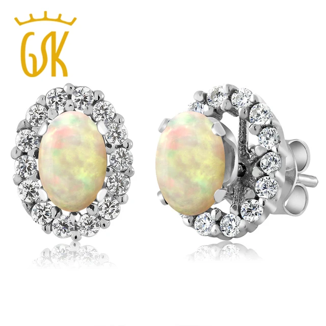 Gem Stone King Oval Cabochon White Ethiopian Opal Earrings 925 Gem Stone King Oval Cabochon White Ethiopian Opal Earrings 925 Sterling Silver Women With Jacket