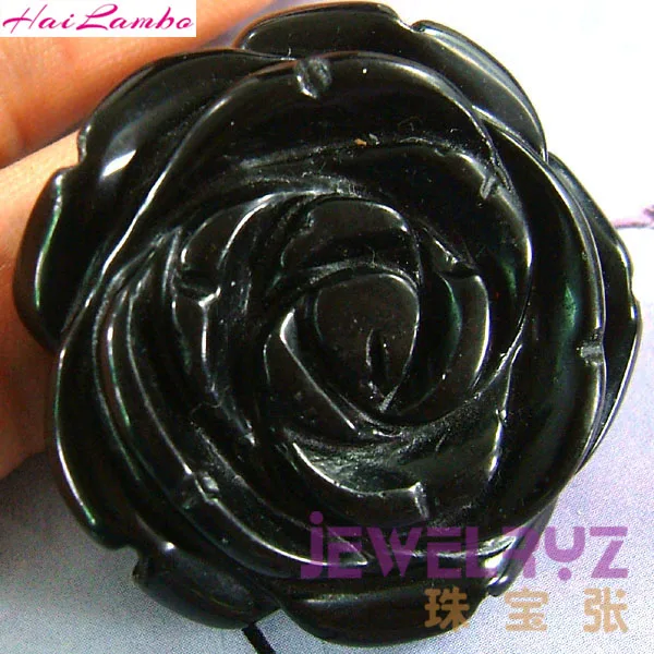 

Hailambo Fashion Beautiful Shape Obsidian Carved Rose Pendant Black Stone Flower Pendant Figurine Lucky Jewelry for Gift RP03#