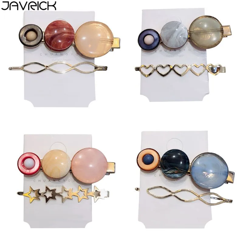 

2Pcs Korean Gradient Colored Round Acetate Hair Clip Women Metallic Hollow Geometric Hair Styling Accessories Duckbill Barrettes