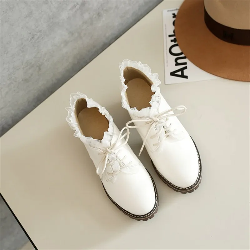 Fashion Lace Up Brogue Pumps Women Vintage Lace Lady Lolita Shoes Big Size 33-43 Platform High Heels Oxford Shoes Woman Footwear (9)