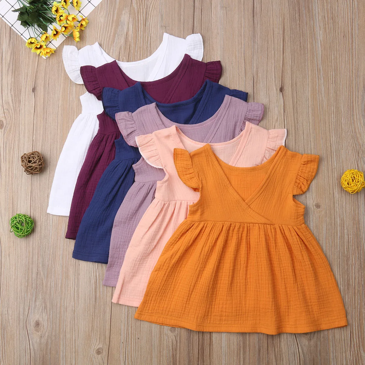 Summer Kids Baby Girl Dress Sleeveless Solid Color Ruffle High Waist Party Dresses Clothes | Детская одежда и обувь