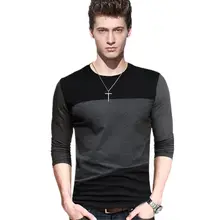 5XL мужская футболка s, мода, Весенние футболки с длинным рукавом, хлопок, Мужская футболка с круглым воротником и контрастным воротником, Приталенная футболка размера плюс