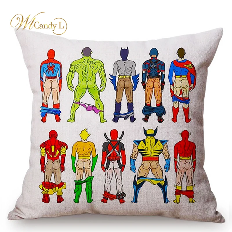WL Candy L Superhero Decorative Pillow Case Batman Ass Comics Captain America 45 * 45cm Beige