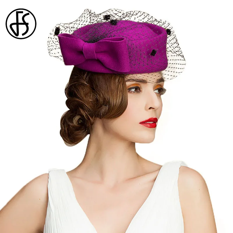 FS Fascinator Hats For Women Australia Wool Fedora Hat Bowknot Pillbox