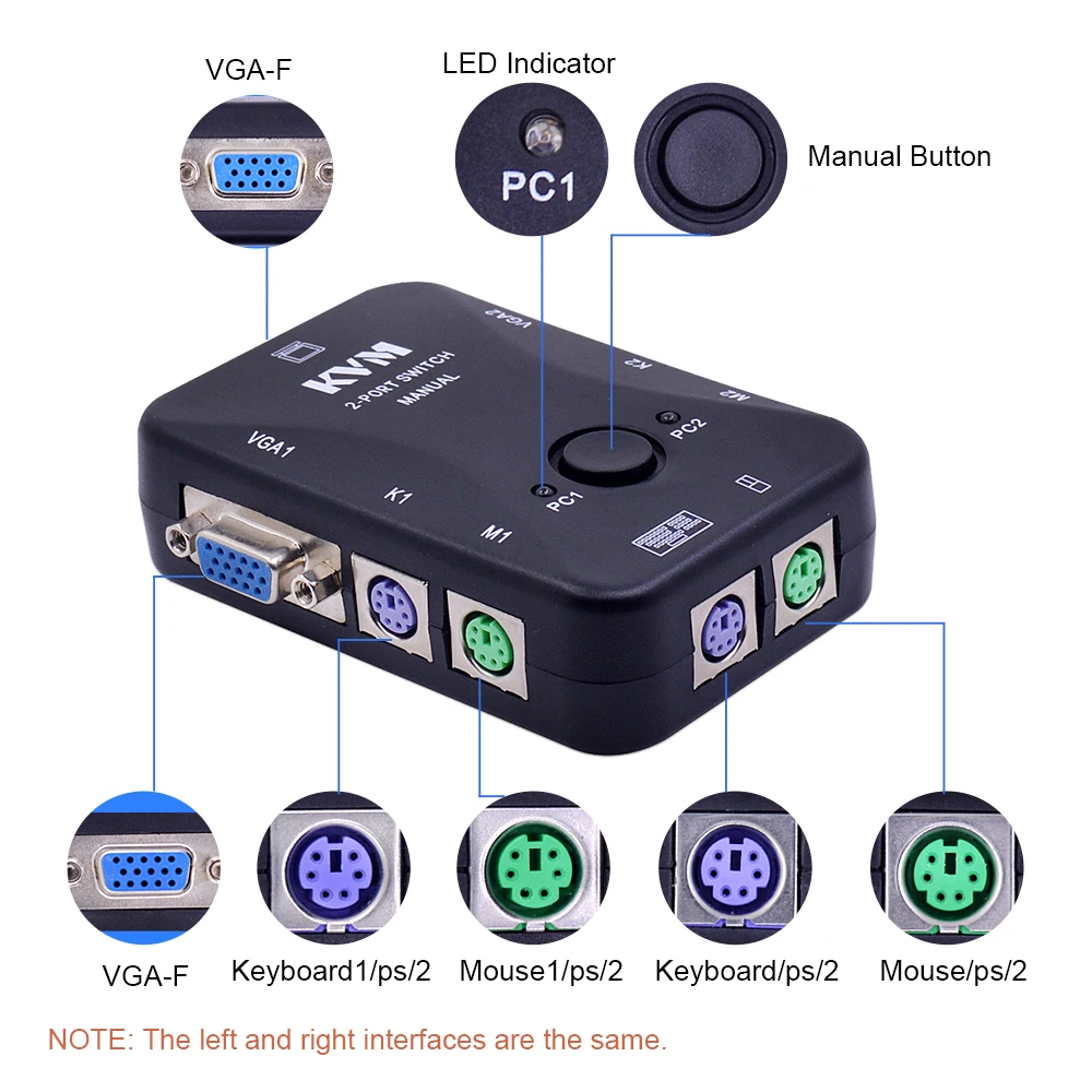 CHIPAL 2 порта PS/2 KVM переключатель 1920*1440 VGA переключатель SVGA разветвитель коробка контроллер для клавиатуры мышь монитор адаптер