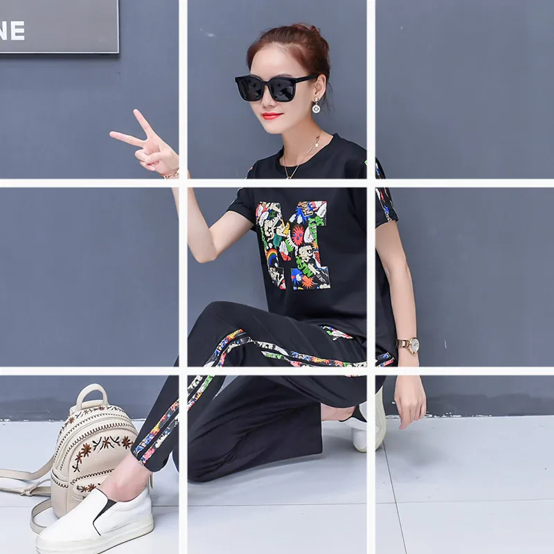 

Sports suit printing set ladies fitness clothing sportswear 2 sets of women's suit sportswear