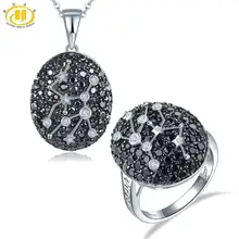 Hutang Virgo Ювелирные наборы черная шпинель кулон кольцо 925 серебро знак натуральный драгоценный камень ювелирные изделия для женщин 23-го августа до 22-го сентября