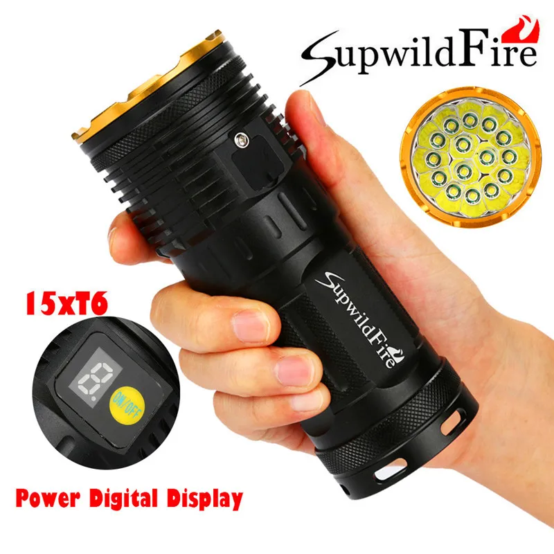 Фонарик для велосипеда Supwildfire 50000LM 15 x XM-L T6 светодиодный цифровой дисплей с питанием и режимом, охотничий фонарик, велосипедный фонарь 905 p30