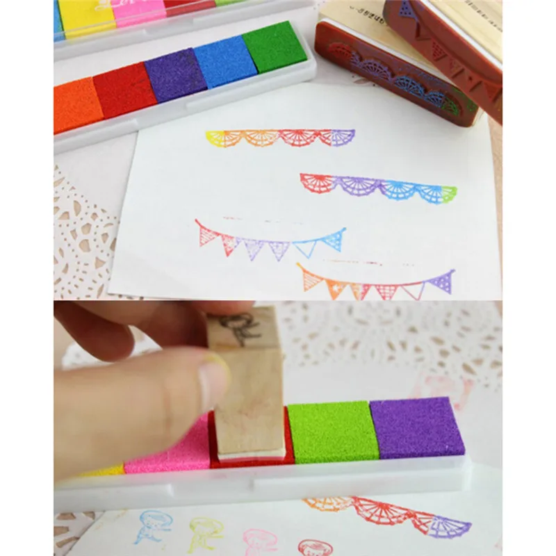 

DIY Long Gradient Color Ink Pad Multicolour Cartoon Craft Inkpad Stamp Decoration Fingerprint Scrapbooking Office Supplies