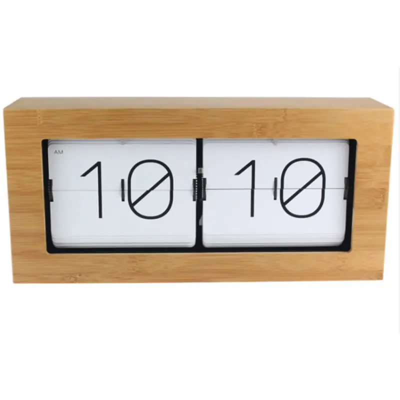 Exquisite wood bamboo automatically flip clock Pastoral home decoration