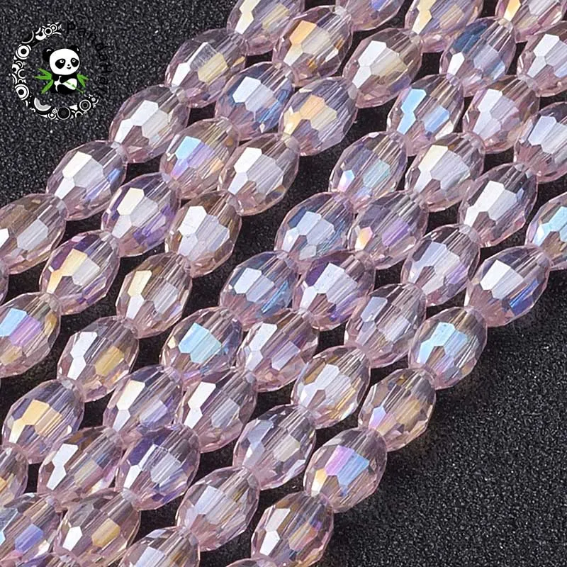 10Strands Electroplate Glass Beads, AB Color Plated, Faceted Oval, White, bead: 6mm long, 4mm thick, hole: 1mm, about 72pcs/str