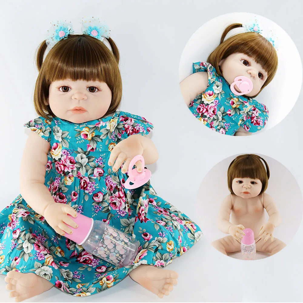 Creative bebe girl reborn doll 55CM Silicone Vinyl baby Dolls cute brown hair Newborn girl Babies Toddler Dolls Children Present