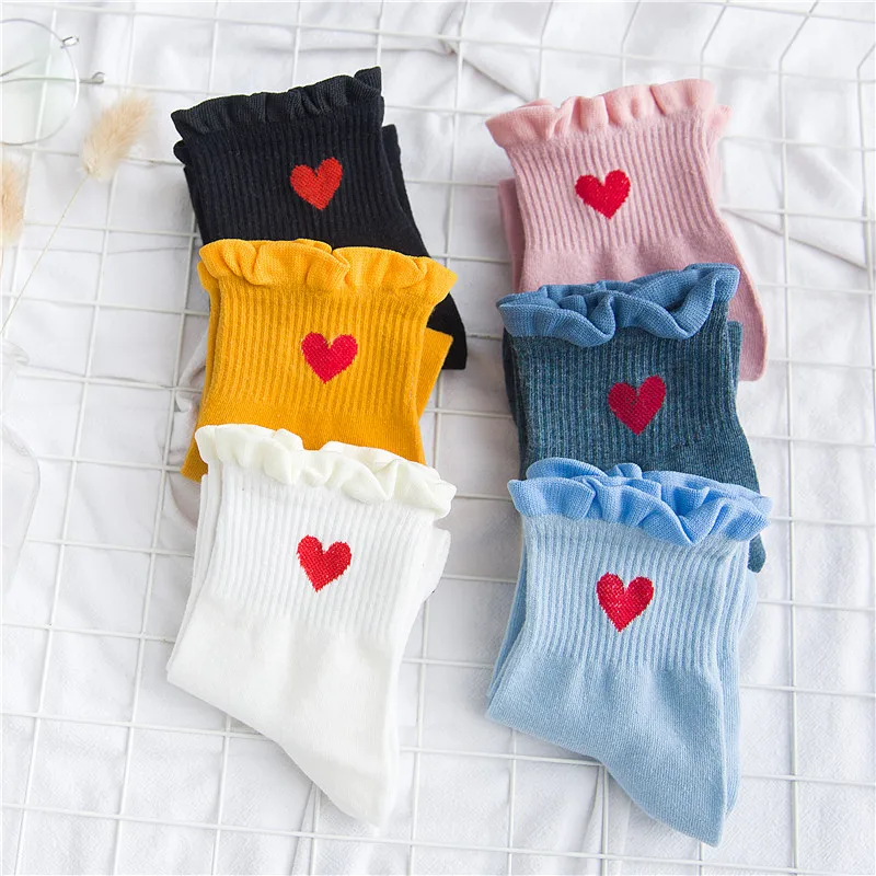 Women Socks New Autumn Socks 1 Pair Long Casual Breathable Cute Socks Cotton Color Women Fashion Heart Cute Socks Lady