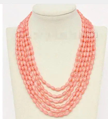 

Women jewelry choker anime gem chocker maxi collier natural 16"-20" 6row olivary pink coral necklace magnet clasp
