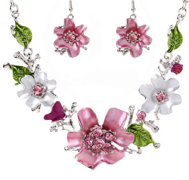 Buy 1PCS new design Big Pink Flower Necklace set