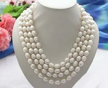 

natural pearl natural jewelry Long 80" 13mm white rice freshwater pearl cultured necklace Bridal hook