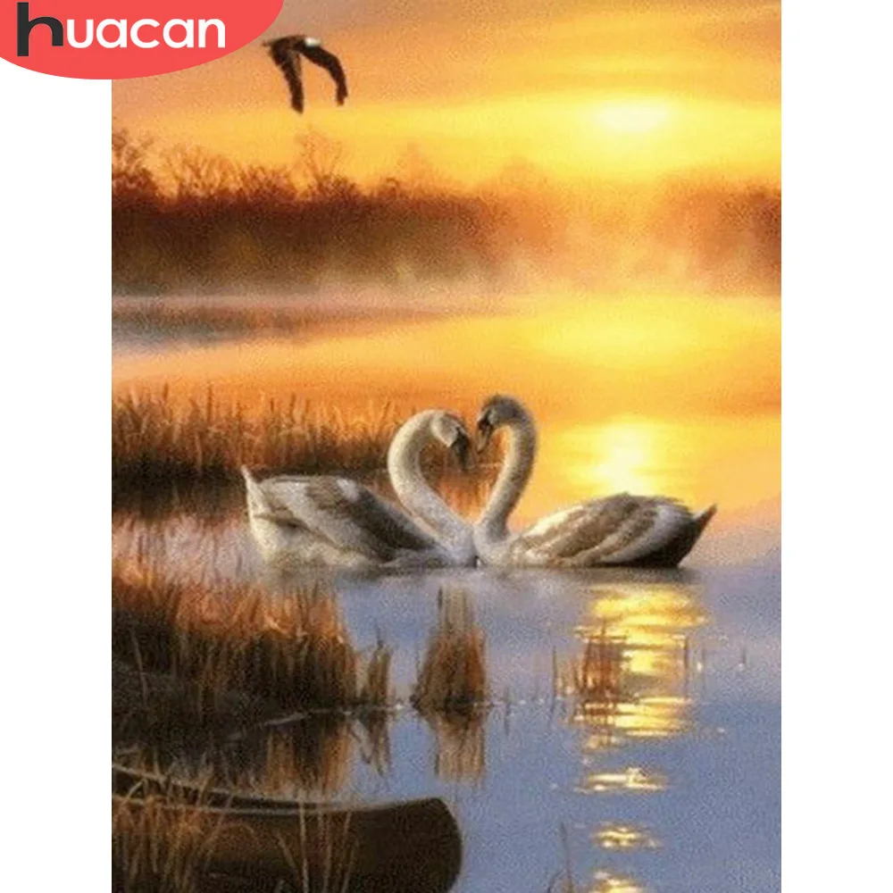 

HUACAN Diamond Painting 5d Landscape Picture With Rhinestone Swan Diamond Embroidery Cross Stitch Square/round Diamond Mosaic