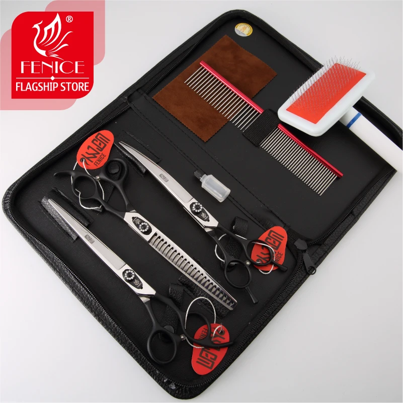 

Fenice Pet dog cutting shears curved grooming thinning 7 inch 7.5 inch scissors set