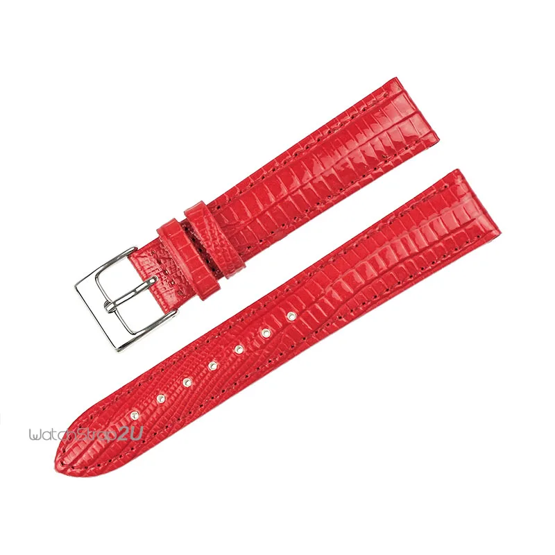 

Red White Yellow Alligator Crocodile Grain Genuine Leather Watch Band Strap Silver Stainless Steel Pin Buckle 18mm 20mm