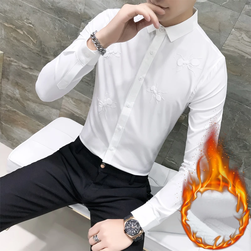 Новая мода Горячая бренд Зима мужская повседневная Высококачественная Толстая теплая верхняя одежда мужской тонкий корейский стиль с кистями рубашка