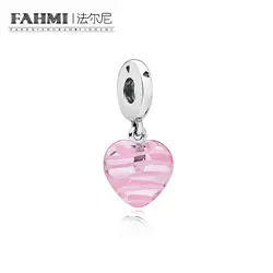 FAHMI 925 пробы 100% серебро 1:1 Розовая Лента сердце стекло Шарм оригинальный для женщин Свадебные модные украшения 797069