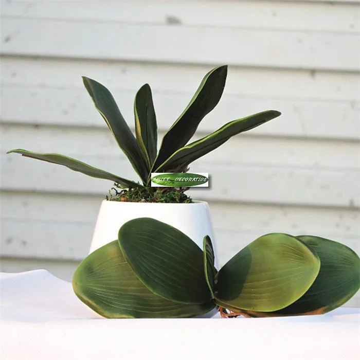25 см 2 шт. фаленопсис искусственная Орхидея искусственное растение Свадебный дом флорист мебель Декор Поддельные Листва Зеленый F431