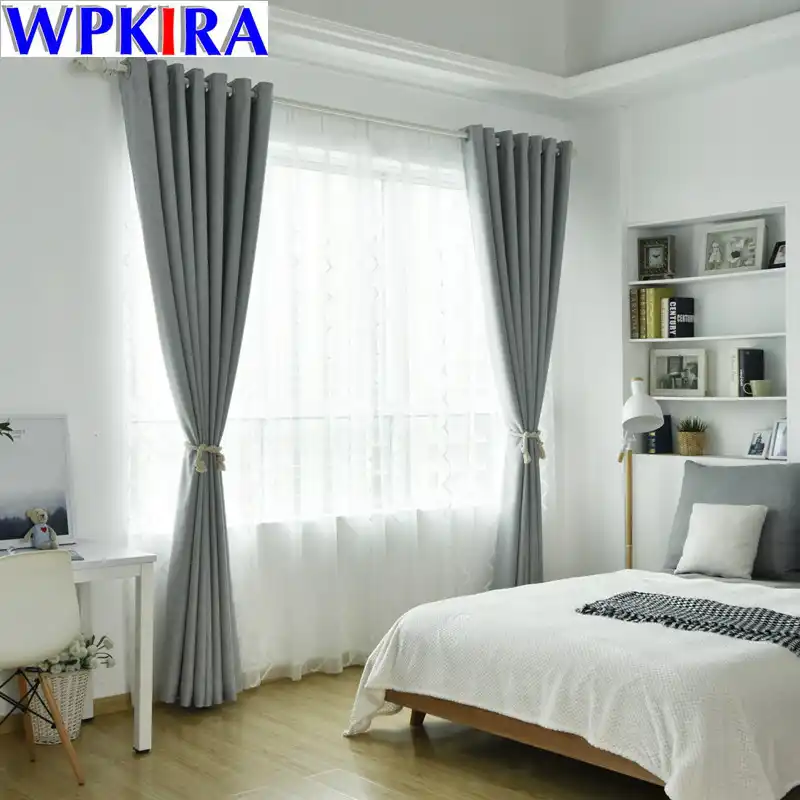 Modern Solid Thick Curtain Light Grey Cloth For Living Room