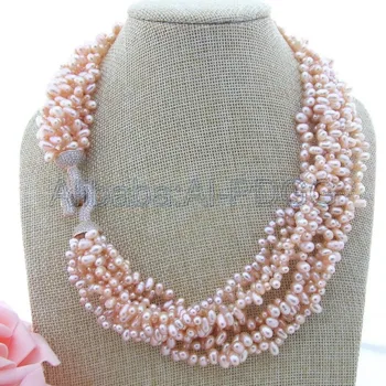 

20'' 8 Strands Pink Top-Drilled Potato Pearl Necklace