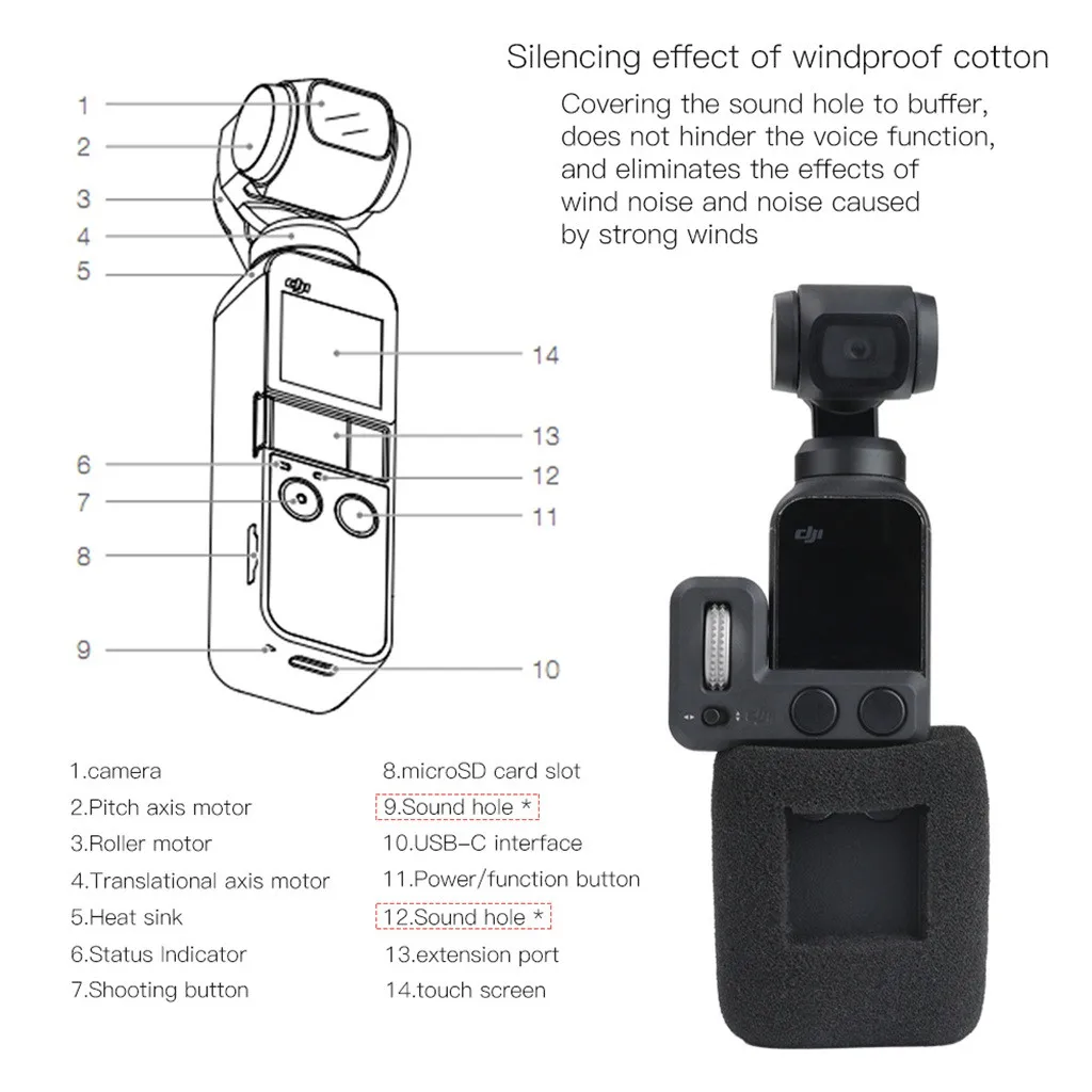 OMESHIN для DJI OMMO карманные аксессуары ветряная мельница пены воздуха шумоподавление Крышка для уменьшения шума ветра