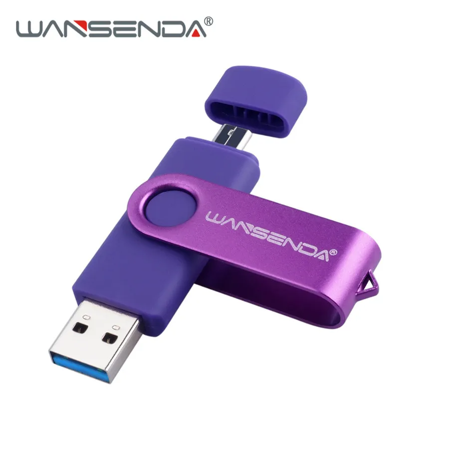 WANSENDA Usb 3,0, USB флеш-накопитель, высокоскоростной OTG флеш-накопитель, 16 ГБ, 32 ГБ, 64 ГБ, 128 ГБ, 256 ГБ, флешка, 2 в 1, микро USB флешка, двойной USB - Цвет: Фиолетовый