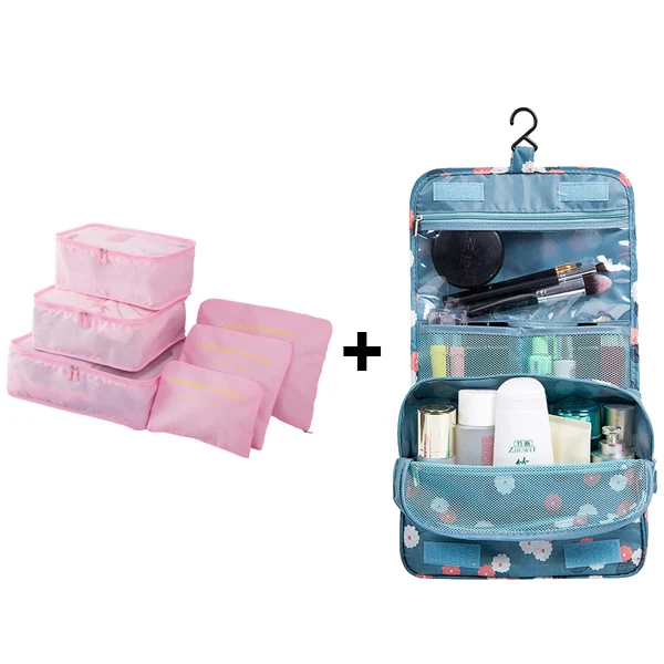 pinkcosmetic Комбинированные сумки нейлоновая Упаковка Куб большой емкости двойная молния водонепроницаемая сумка для багажа одежда аккуратный Органайзер складные сумки - Цвет: pinkcosmetic